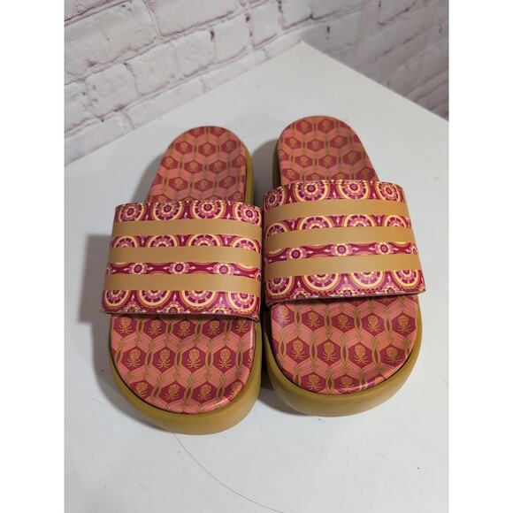 Adidas Farm Rio Adilette Platform Slides Sz 8 Victory Gold Tomato Red Pineapple - Picture 8 of 11